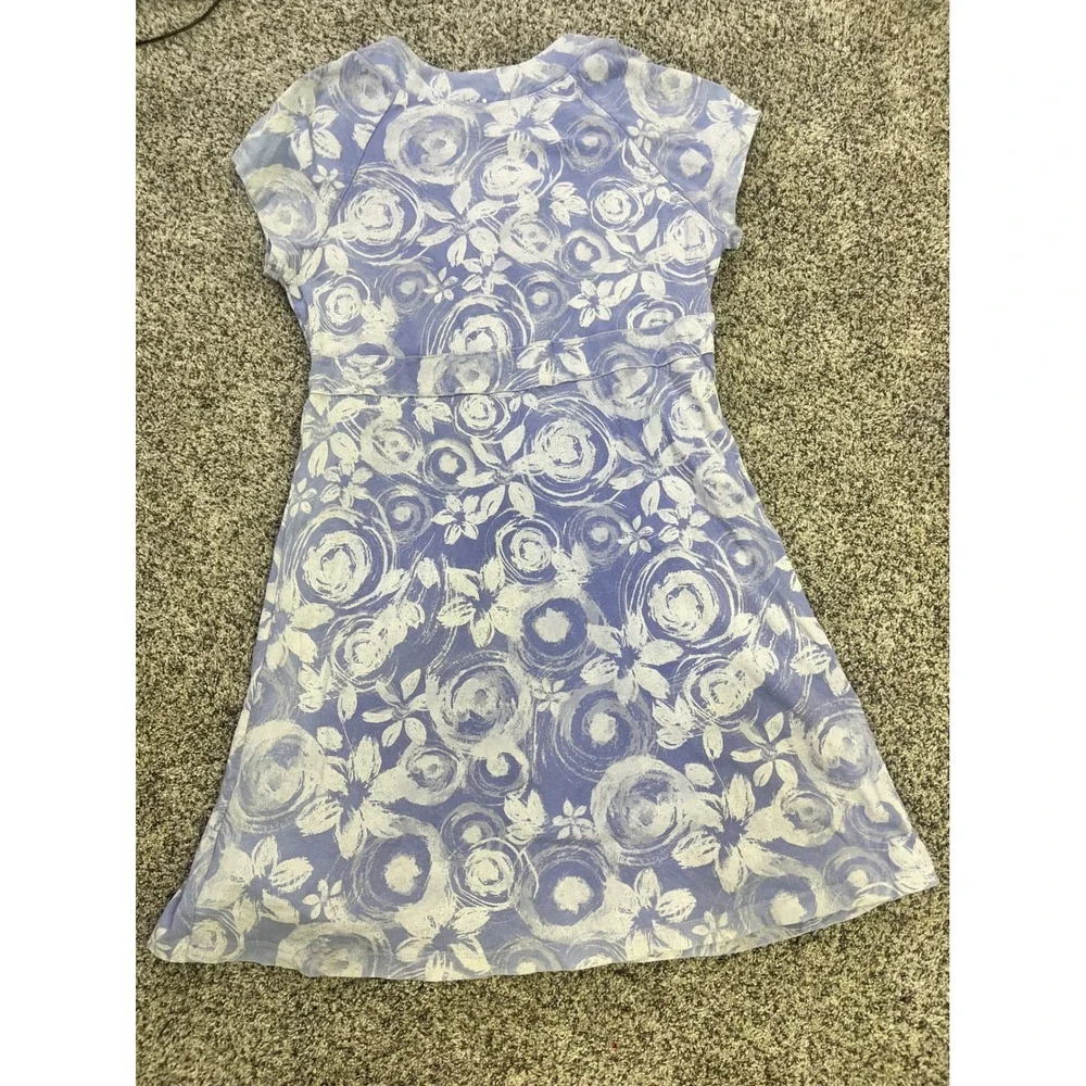 Fresh Produce Blue White Floral Swirl Cotton A-Line Dress USA Made Small 21662